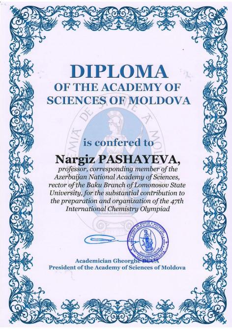Nərgiz Paşayeva Moldova Elmlər Akademiyasının diplomu ilə təltif edilib<b style="color:red"></b>