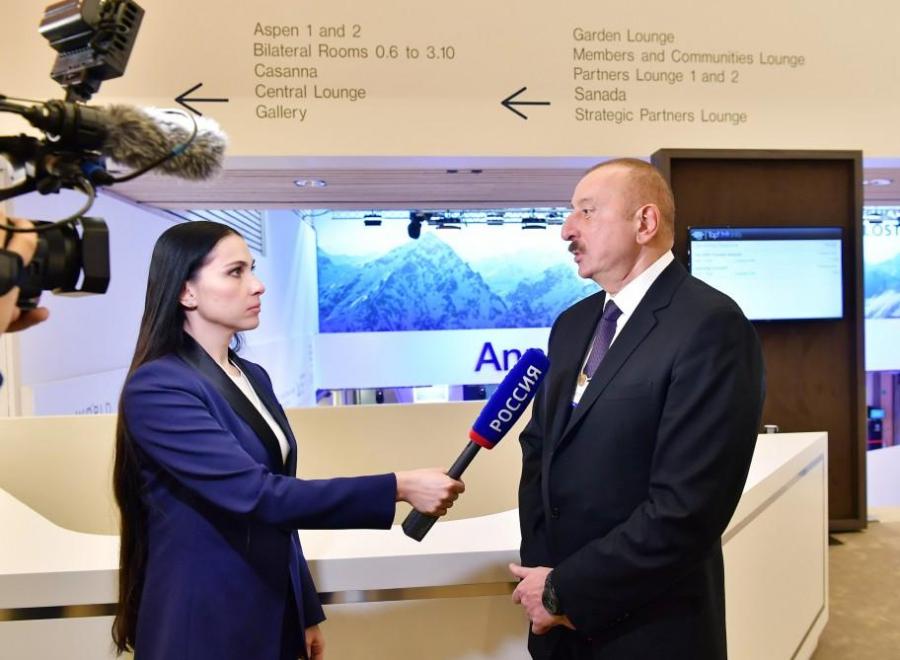Prezident Davosda “Rossiya 1” televiziya kanalına müsahibə verdi