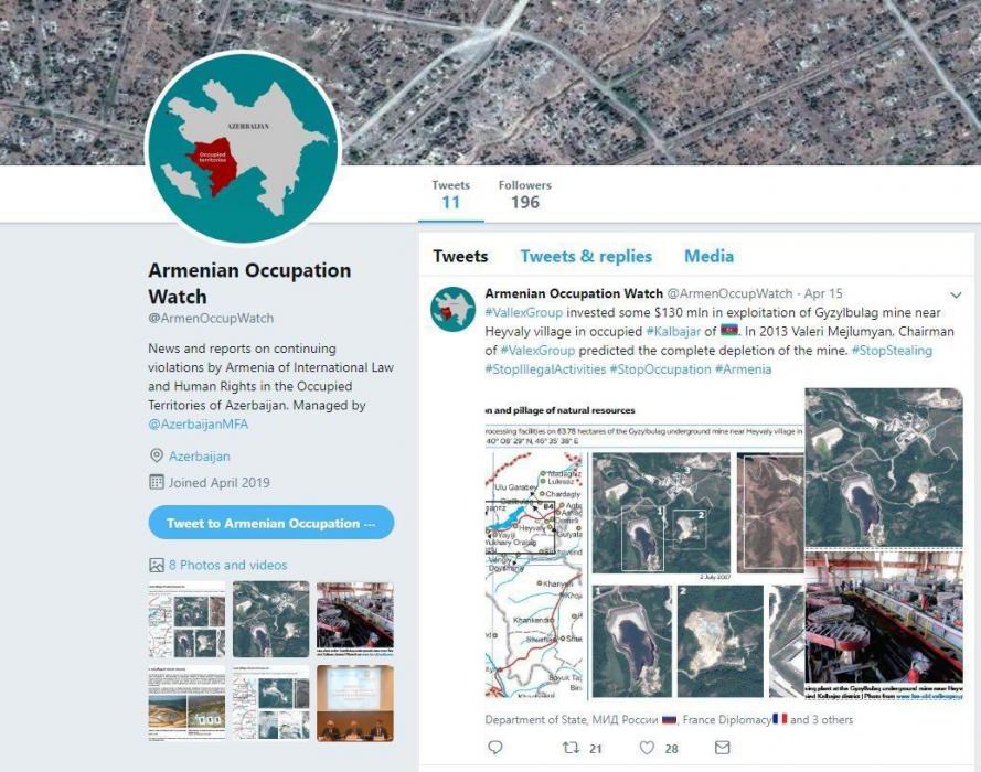 XİN “Twitter”də “Armenian Occupation Watch” adlı hesab yaradıb
