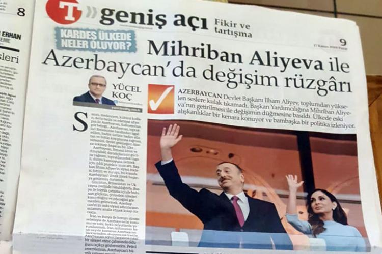 “Türkiye” qəzetində Mehriban Əliyeva haqqında məqalə 