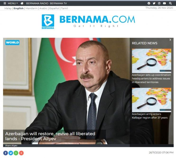 BERNAMA agentliyi İlham Əliyevin xalqa son müraciətini işıqlandırdı