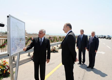 İlham Əliyev Tağıyev-Sahil avtomobil yolunun açılışında iştirak edib