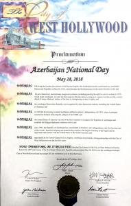 Qərbi Hollivudda 28 May “Azərbaycan Milli Günü” elan edildi