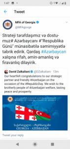 Gürcüstan XİN Azərbaycan dilində təbrik yayımlayıb