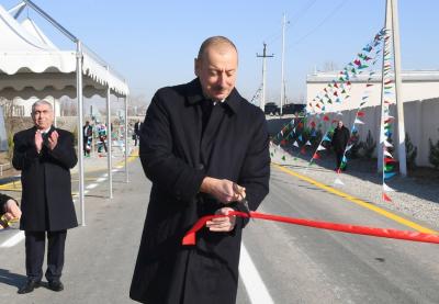 Prezident Kürdəmirdə avtomobil yolunun açılışında iştirak edib