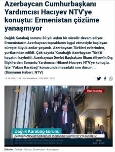 Hikmət Hacıyev NTV kanalına müsahibəsində Qarabağ münaqişəsindən danışdı