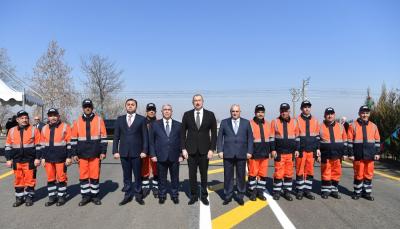 Prezident Tovuzda avtomobil yolunun yenidənqurmadan sonra açılışında