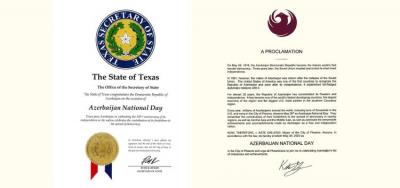 Texas və Arizona ştatlarında 28 May Azərbaycan Günü elan olundu