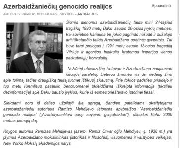 Akademik Ramiz Mehdiyevin 20 Yanvar faciəsi ilə bağlı oçerki Litvada yayımlanıb