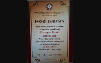 Umud Mirzəyev fəxri fərmanla təltif edilib