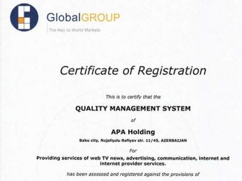“APA Holding” beynəlxalq keyfiyyət standartı aldı