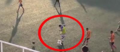 Futbolumuzda maraqlı olay: it meydana girdi, oyunçuya hücum çəkdi - Video