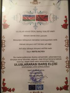 Natiq Əliyev "Beynəlxalq Sülh Elçisi" statusuna layiq görüldü