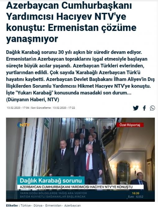 Hikmət Hacıyev NTV kanalına müsahibəsində Qarabağ münaqişəsindən danışdı <b style="color:red"></b>