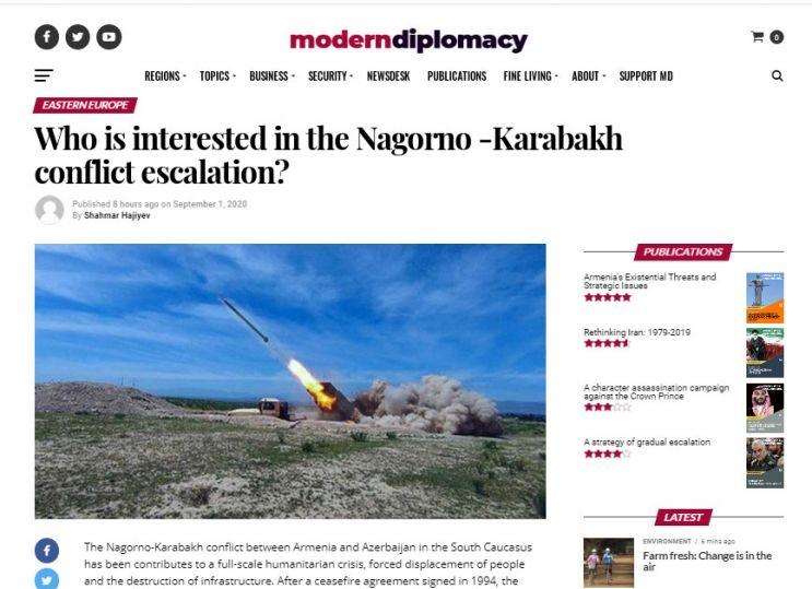 Modern Diplomacy: "Kim Dağlıq Qarabağ münaqişəsinin alovlanmasında maraqlıdır?"<b style="color:red"></b>
