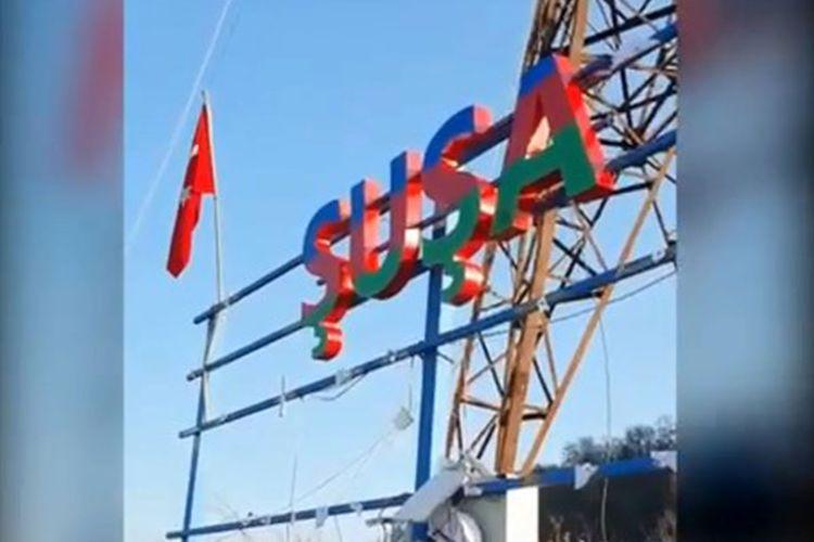 Şuşanın girişində “ŞUŞA” adı belə montaj olundu - <b style="color:red">Video</b>
