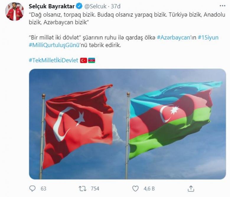 Səlcuq Bayraqdar Azərbaycanı təbrik edib