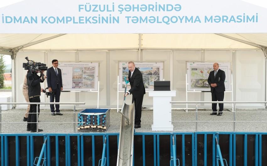 Prezident Füzuli şəhərində idman kompleksinin təməlini qoyub - YENİLƏNİB