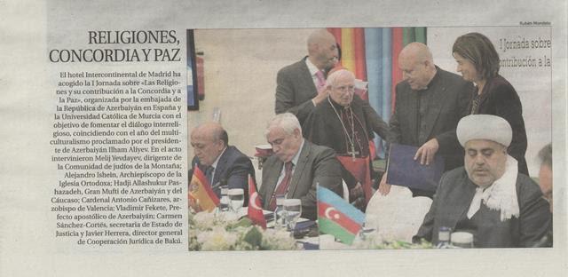 “La Razon”da “Dinlər, multikulturalizm və sülh” başlıqlı yazı<b style="color:red"></b>