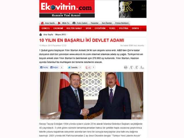 Azərbaycan prezidenti “10 ilin dövlət adamı” seçilib<b style="color:red"></b>