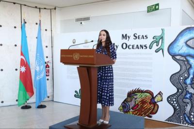 Leyla Əliyeva Cenevrədə “Mənim dənizlərim, mənim okeanlarım” sərgisinin açılışında iştirak edib - Foto