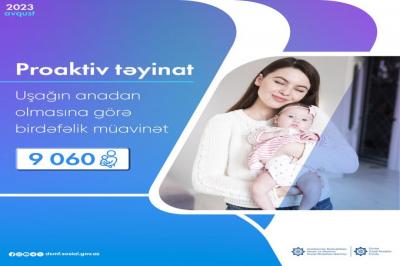 Ötən ay 9 060 nəfərə uşağın anadan olmasına görə birdəfəlik müavinət ödənilib