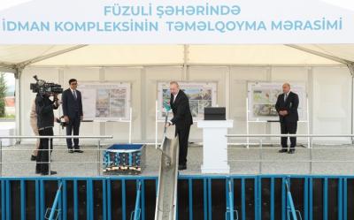 Prezident Füzuli şəhərində idman kompleksinin təməlini qoyub - YENİLƏNİB