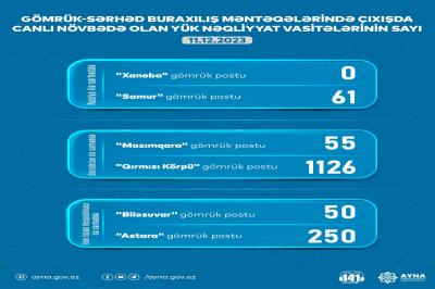 AYNA: Gömrük-keçid məntəqələrində 1542 yük maşını gözləyir