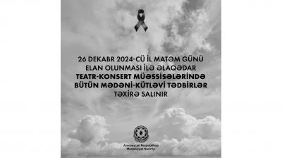 Matəm günü ilə əlaqədar teatr-konsert müəssisələrində bütün mədəni-kütləvi tədbirlər təxirə salınıb