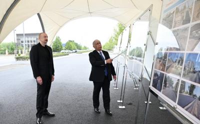 Prezident Bakı-Ələt-Qazax-Gürcüstan ilə dövlət sərhədi magistral yolunun Yevlaxdan keçən hissəsində görülən işlərlə tanış olub -  YENİLƏNİB