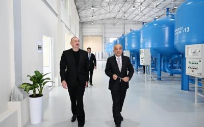 İlham Əliyev Yevlaxda qumsüzgəc texnologiyalı sutəmizləyici qurğunun açılışında iştirak edib -  YENİLƏNİB