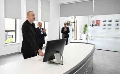 İlham Əliyev Yevlaxda Mərkəzi Aran Regional SCADA İdarəetmə Mərkəzinin açılışında iştirak edib