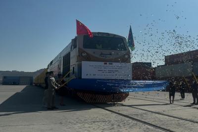 Trans-Xəzər Beynəlxalq Nəqliyyat Marşrutundan keçən 225-ci qatarın qarşılanma mərasimi keçirilib
