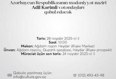Mədəniyyət naziri Ağdamda vətəndaşların müraciətlərini dinləyəcək