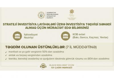 Bu günədək 527 sahibkarlıq subyektinə 632 investisiya təşviqi sənədi təqdim edilib