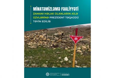 Minatəmizləmə fəaliyyəti zamanı həlak olanların ailə üzvlərinə  Prezident təqaüdü təyin edilib