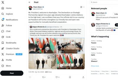 Prezident İlham Əliyev Latviya Prezidentinin ölkəmizə səfəri ilə bağlı paylaşım edib