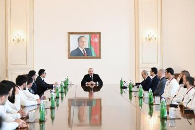 Prezident İlham Əliyev Avropa çempionatında komanda hesabında çempion olan güləşçiləri qəbul edib