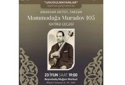 Görkəmli tarzən Məmmədağa Muradovun xatirəsi anılacaq