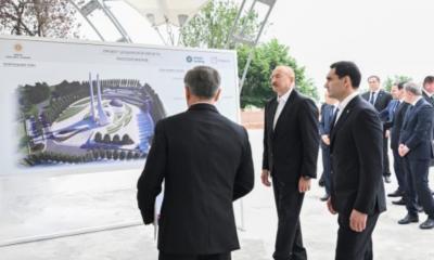 Azərbaycan və Türkmənistan prezidentləri Şuşa məscidində tikinti işlərinin gedişi ilə tanış olublar