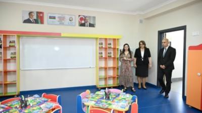 Leyla Əliyeva Yevlaxda məktəb binasının açılışında iştirak edib